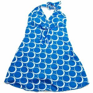 Big Girl Young Women Grip 1 Pc. Skirtini High Neck Tying Swimsuit Blue/White L